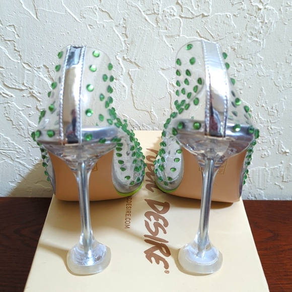 WORN ONCE Public Desire Green Diamante Studded Clear Pointed Toe Heels Size 8 - Picture 7 of 13